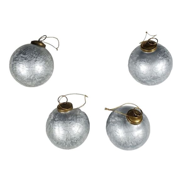 Christmas Tree Ornaments Lot of 4 Textured Glass Balls Silver Holiday Decor - Picture 1 of 6